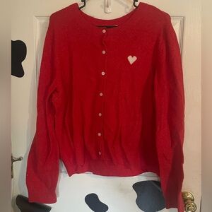 Red heart long sleeve sweater/cardigan